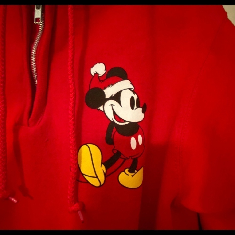 Disney Red Christmas Hoodie Mickey Mouse Santa Hat 1/4 Zip Womens Sz M. … - Picture 3 of 7